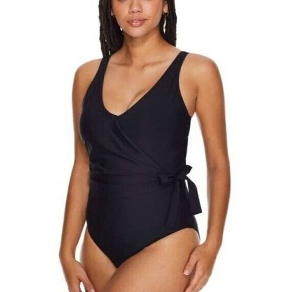 Birdsong Slimming Wrap Underwire One-Piece Swimsuit, Black, 14, 42C 40D 38E NEW - Picture 7 of 16